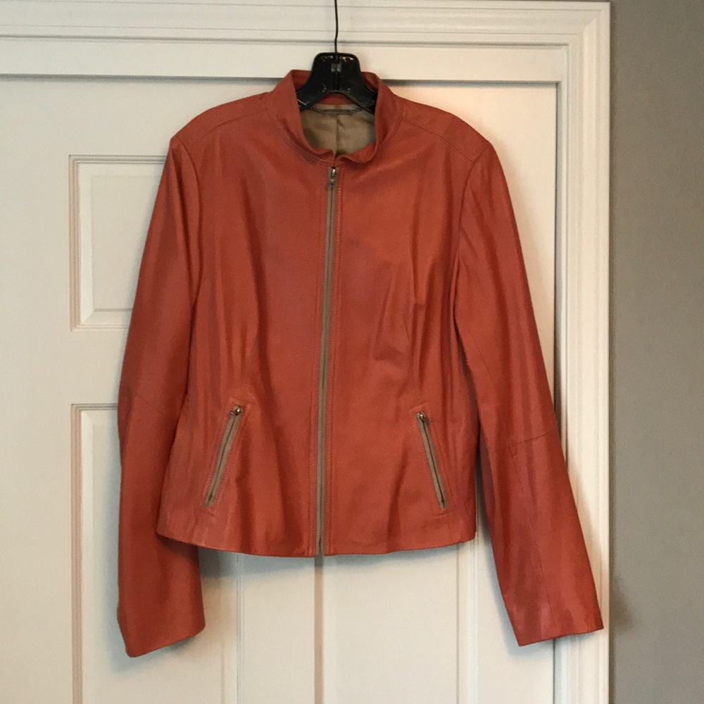 Elie Tahari salmon/coral leather jacket